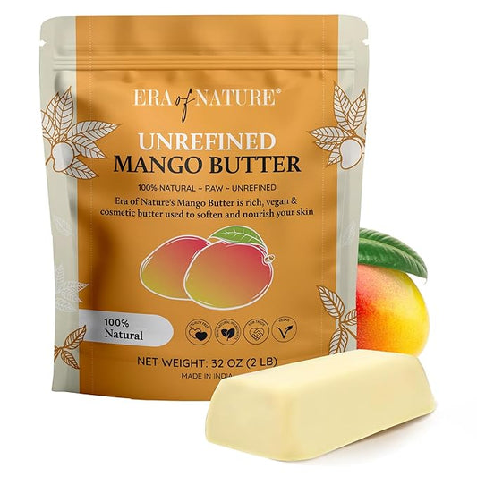 era of nature Organic Unrefined Raw Mango Body Butter Block 32oz - Moisturizing Mango Seed Raw Butter Bar for Skin & Hair, DIY Lip Balm Base, Cream, Soap & Lotion Making Supplies, Personal Skincare-Velvo Beauty