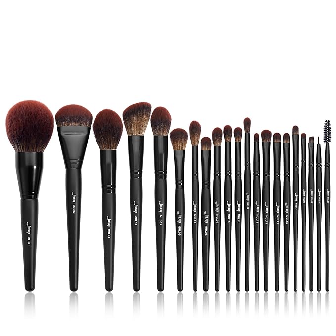 Jessup Makeup Brushes Set Premium Synthetic Powder Foundation Highlight Concealer Eyeshadow Blending Eyebrow Liner Spoolie Brush Set Black 21pcs T271-Velvo Beauty