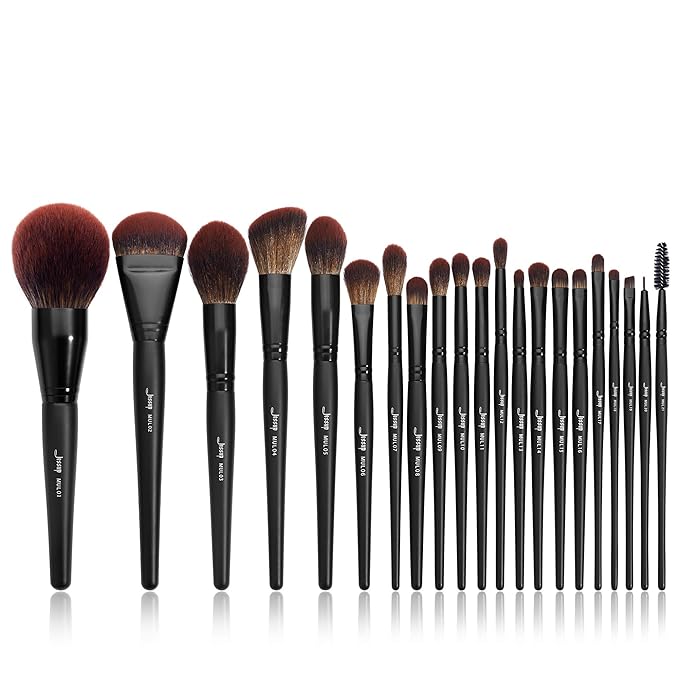 Jessup Makeup Brushes Set Premium Synthetic Powder Foundation Highlight Concealer Eyeshadow Blending Eyebrow Liner Spoolie Brush Set Black 21pcs T271-Velvo Beauty