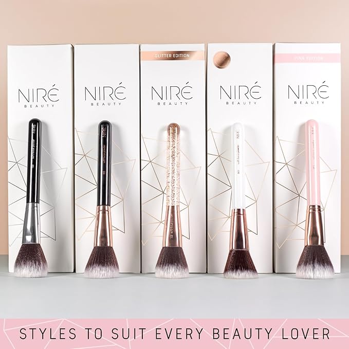 Niré Beauty 15piece Award Winning Pink Makeup Brushes: Pink Makeup Brush Set with Case, Makeup Sponge, Brush Cleaner, Guide, Gift Box-Velvo Beauty