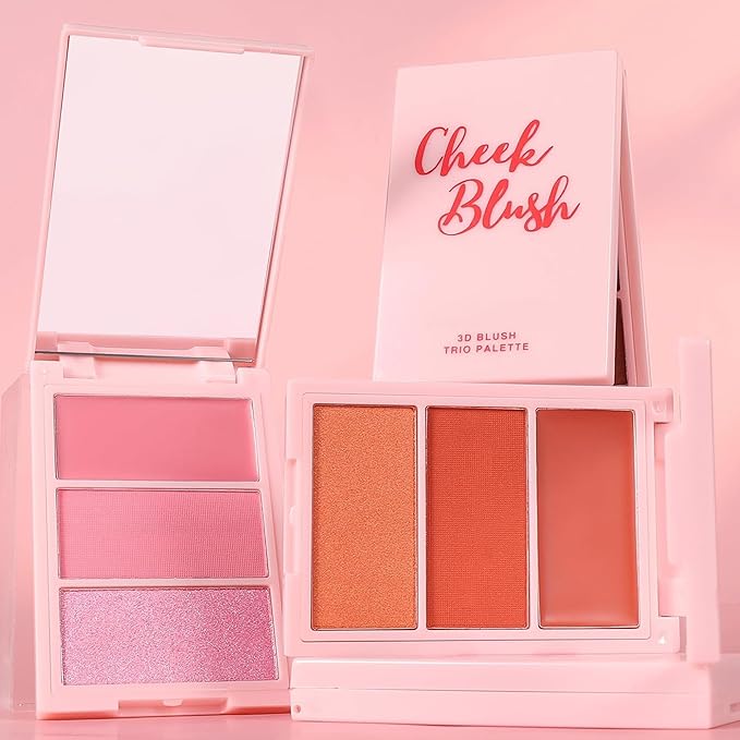 3D Blush Palette, Multi-Use Makeup Powder Pink Blush Palette Glow Makeup Cream Blush For Cheeks, Lightweight, Smooth, Blendable, Contour & Highlight Face for Shimmery Or Matte Finish(04#)