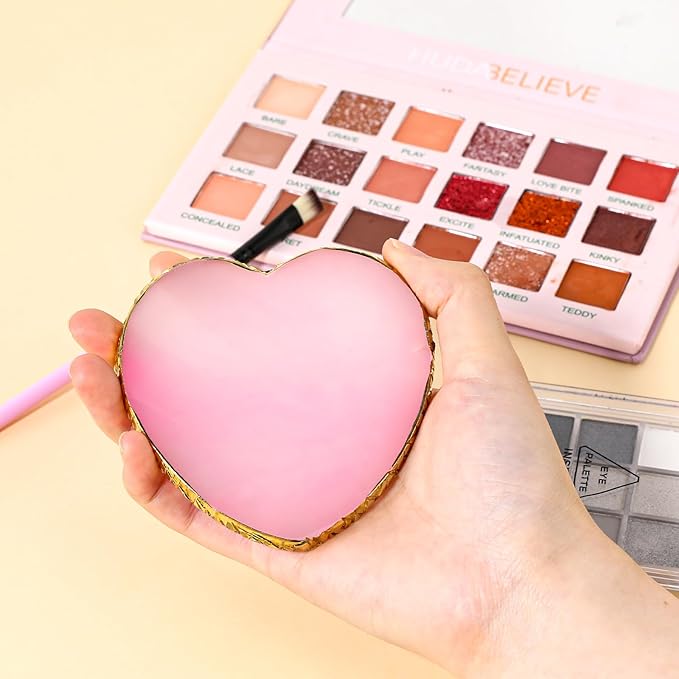 Resin Nail Art Palette Nail Mixing Palette Nail Art Painting Mixed Color Palettes Gold Edge Nail Holder Display Board Cosmetic Mixing Tools (Pink)-Velvo Beauty