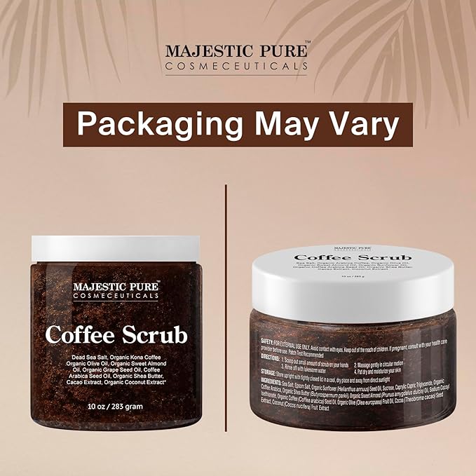 MAJESTIC PURE Arabica Coffee Scrub - All Natural Exfoliating Body Scrub for Skin Care, Stretch Marks, Acne & Cellulite, Reduce the Look of Spider Veins, Eczema, Age Spots & Varicose Veins - 10 Ounces-Velvo Beauty