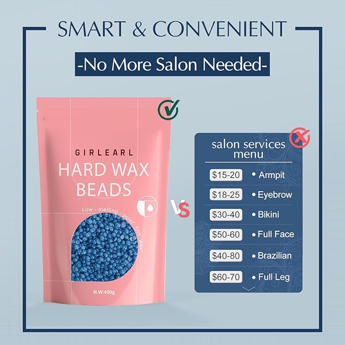 Hard Wax Beads, 1lb Wax Beans for Hair Removal, Hard Wax for Women Sensitive Skin at Home, Wax Refill Perfect for Brazilian Bikini, Eyebrow, Legs, Facial and Full Body with Chamomile Formula-Velvo Beauty