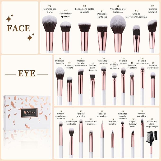 DUcare Makeup Brushes Set Professional 27Pcs Makeup Brushes Premium Synthetic Kabuki Foundation Blending Face Powder Blush Concealers Eye Shadows Make Up Brushes Kit White-Velvo Beauty