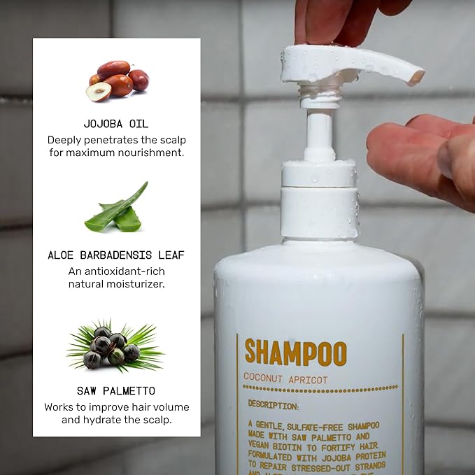 Blu Atlas Men's Natural Shampoo – Organic, Sulfate-Free, Paraben-Free – Deep Cleansing & Hydrating – Coconut Apricot Scent – Made in America – 32 oz-Velvo Beauty