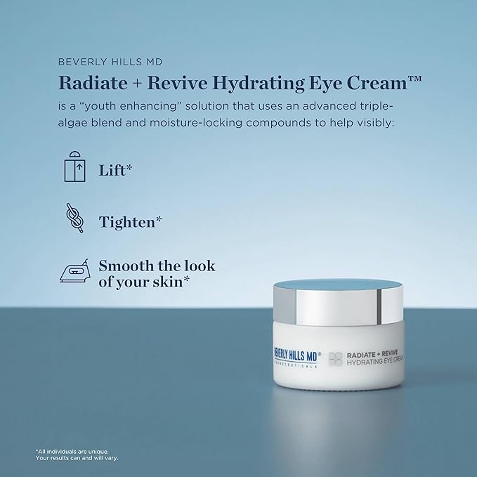 Radiate + Revive Hydrating Eye Cream- Rejuvenate Tired Eyes w/Algae to help Sagging, Hollowing, & Wrinkles- Lift Eyes, Firm Skin, Plump Complexion w/Antioxidants and Pearl Powder-Velvo Beauty