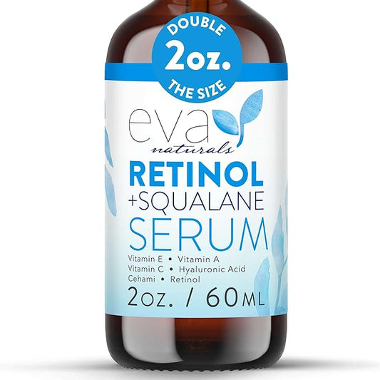 Eva Naturals Retinol + Squalane Serum – Anti Aging Face Serum for Wrinkles, Collagen Boost, Eye & Night Use – Retinoid Skin Care for Acne, Pores, Dark Spots & Sensitive Skin-Velvo Beauty