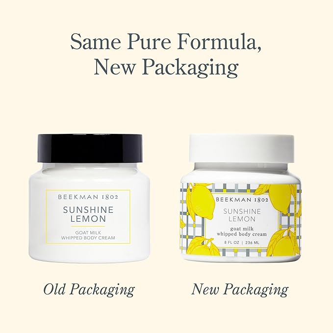 Beekman 1802 Sunshine Lemon Whipped Body Cream - Scented - 8 oz - Moisturizes, Soothes, & Softens - With Coconut Oil and Mango Seed Butter - No Irritation - Good for Sensitive Skin-Velvo Beauty