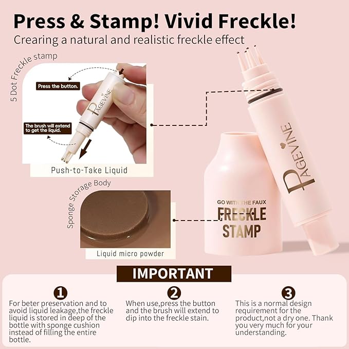 Freckle Stamp - Freckle Pen Waterproof, Long Lasting Fake Freckles,Quick Dry 5-Point Faux Freckles Stamp Cushion Stain Marker in One Press Natural and Lifelike Sunkissed Pencil Tool Makeup (#2-Medium)-Velvo Beauty