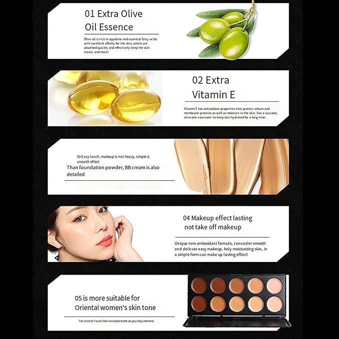 10 Shade Creamy Concealer Kit with Makeup Brush Set, 3 In 1 Professional Cream Concealer, Contour, Foundation, Color Corrector for Diminishes Appearance Dark Circles & Softens Fine Lines-Velvo Beauty