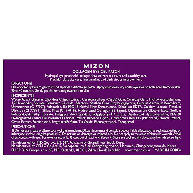 MIZON Collagen Eye Gel Patch with Hydrolyzed Collagen, Caviar, and Chamomile for Firming, Nourishment, and Wrinkle Care – 60pcs –-Velvo Beauty