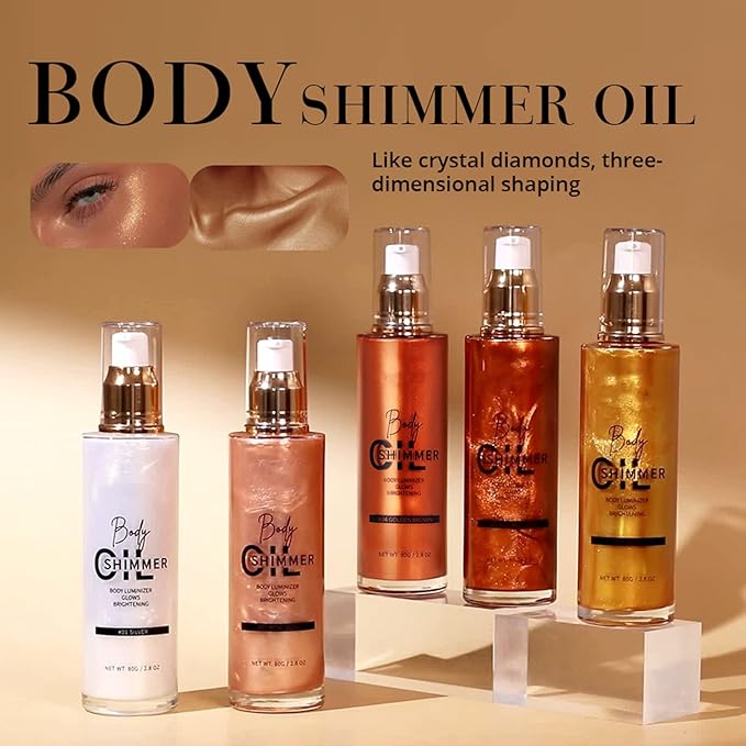 Shimmer Body Luminizer 5 Color Waterproof Smooth Face Body Glow Illuminator Non-sticky Liquid Body Highlight Illuminator for Face & Body & Leg (80 ML, 03 Bronze Gold)-Velvo Beauty