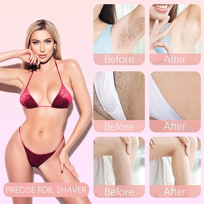 Bikini Trimmer for Women, 2 in 1 Dual-Head Electric Razors for Women Pubic Hair, Waterproof Wet/Dry Use Body Hair Trimmer Face Shaver, Rechargeable Hair Removal for Bikini Legs Face Underarm Arm Back-Velvo Beauty