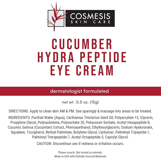 Cucumber Hydra Peptide Eye Cream - Minimize Fine Lines, Promote Smooth Skin & Protect Delicate Under-Eye Skin - 0.50 oz - Cosmesis-Velvo Beauty