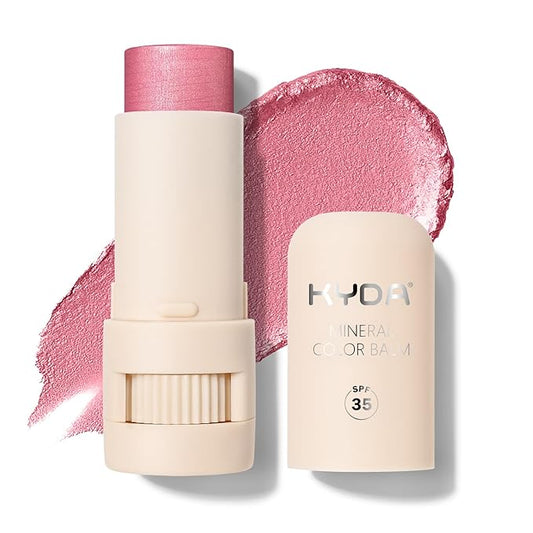 KYDA Mineral Color Balm, Buildable Shimmer Color for Lips and Cheeks, Broad spectrum SPF 35, Natural Shimmer Finish, Lightweight Blendable Creamy, Multiuse Blush Stick, PINK-Velvo Beauty