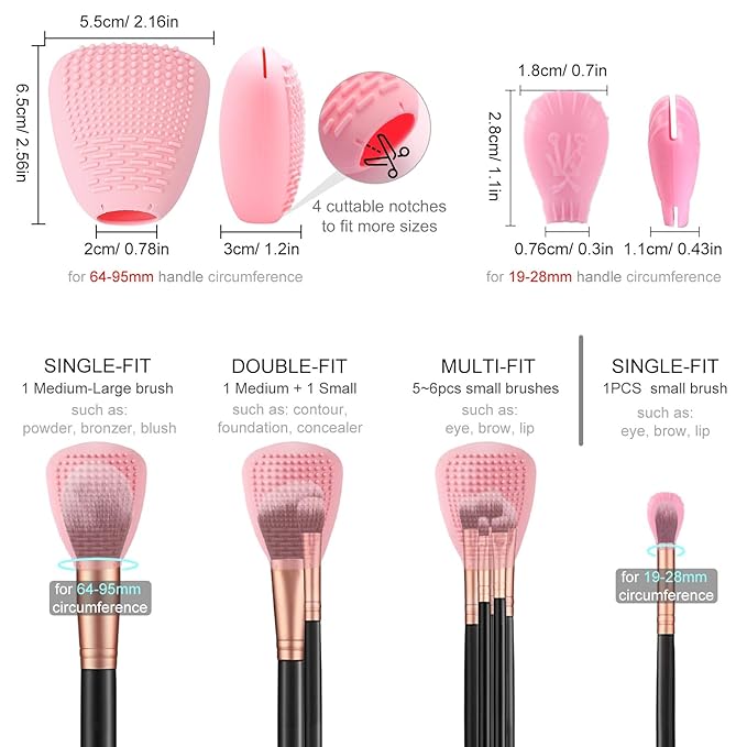 Silicone Travel Make-up Brush Holder with Cleaner Mat Pad, Organizer Case Covers for Foundation Eye Lip Brushes Storage Cleaning, Gift for Women Girl-Friend Mother Wife, 3-Pcs Large + 5 Small, Blue-Velvo Beauty