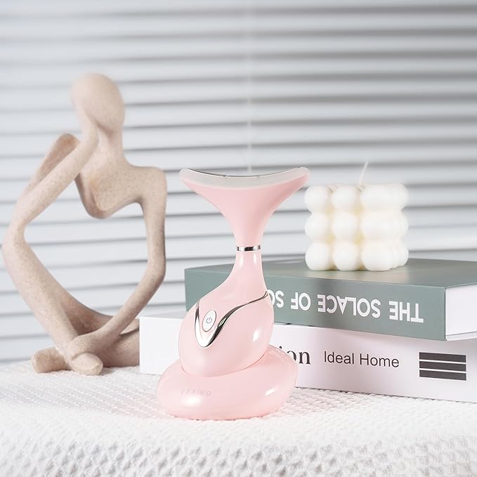 Iris Neck Face Massager, Pro Face Sculpting Tool with Charging Base, All-in-1 Facial Device for Enhanced Absorption, Radiance, Contouring, Elasticity, Home Facial Spa (Pink)-Velvo Beauty