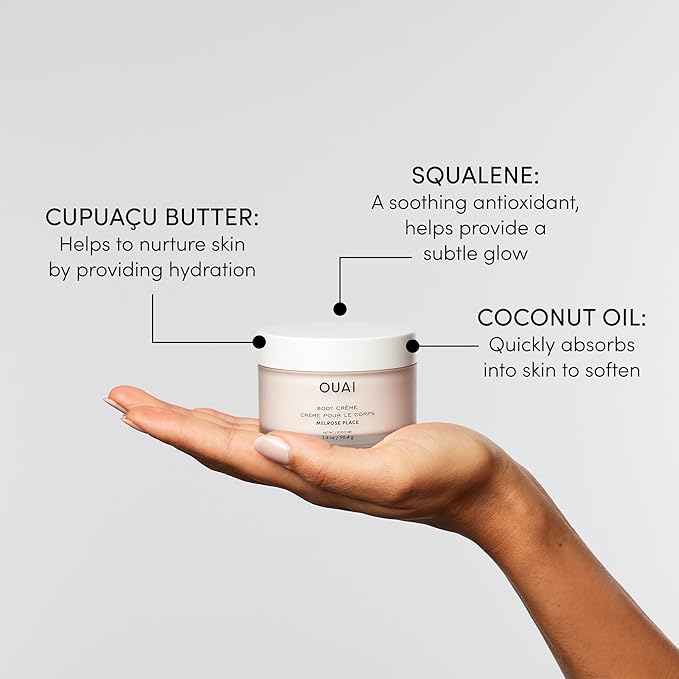 OUAI Body Cream Travel Size, Melrose Place - Hydrating Whipped Body Cream with Cupuaçu Butter, Coconut Oil & Squalane - Softens Skin and Delivers Healthy-Looking Glow - Sulfate Free Skin Care (3.4 Oz)-Velvo Beauty