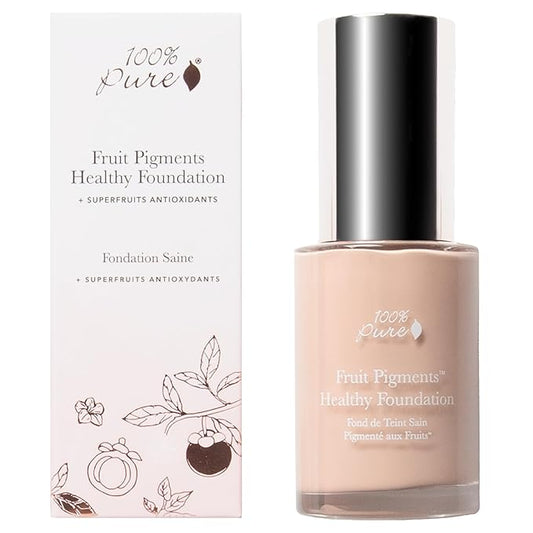 100% PURE Healthy Foundation Full Face Coverage Makeup, Liquid Matte Finish with Anti-Aging Benefits - Vegan - Gorgeous Fruit Pigmented Creme Color - (Fair with Warm Undertones) - 1 Fl Oz-Velvo Beauty
