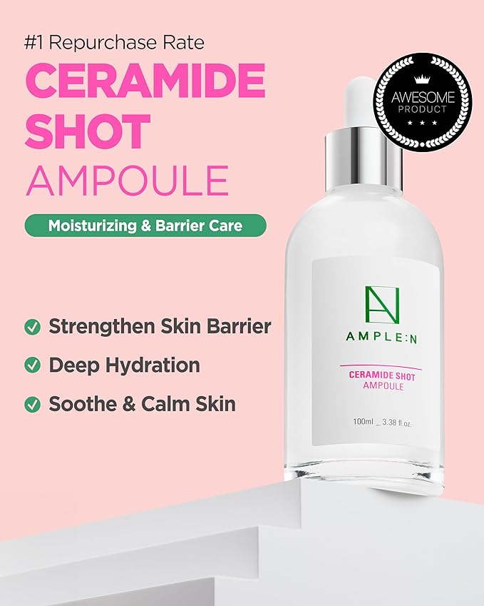 AMPLE:N Ceramide Shot Ampoule – Anti Aging and Hydrating Serum with Ceramide for Deep Moisturization – For Dry & Rough Skin to Reduces Wrinkles & Repairs Skin, 3.38 fl.oz.-Velvo Beauty