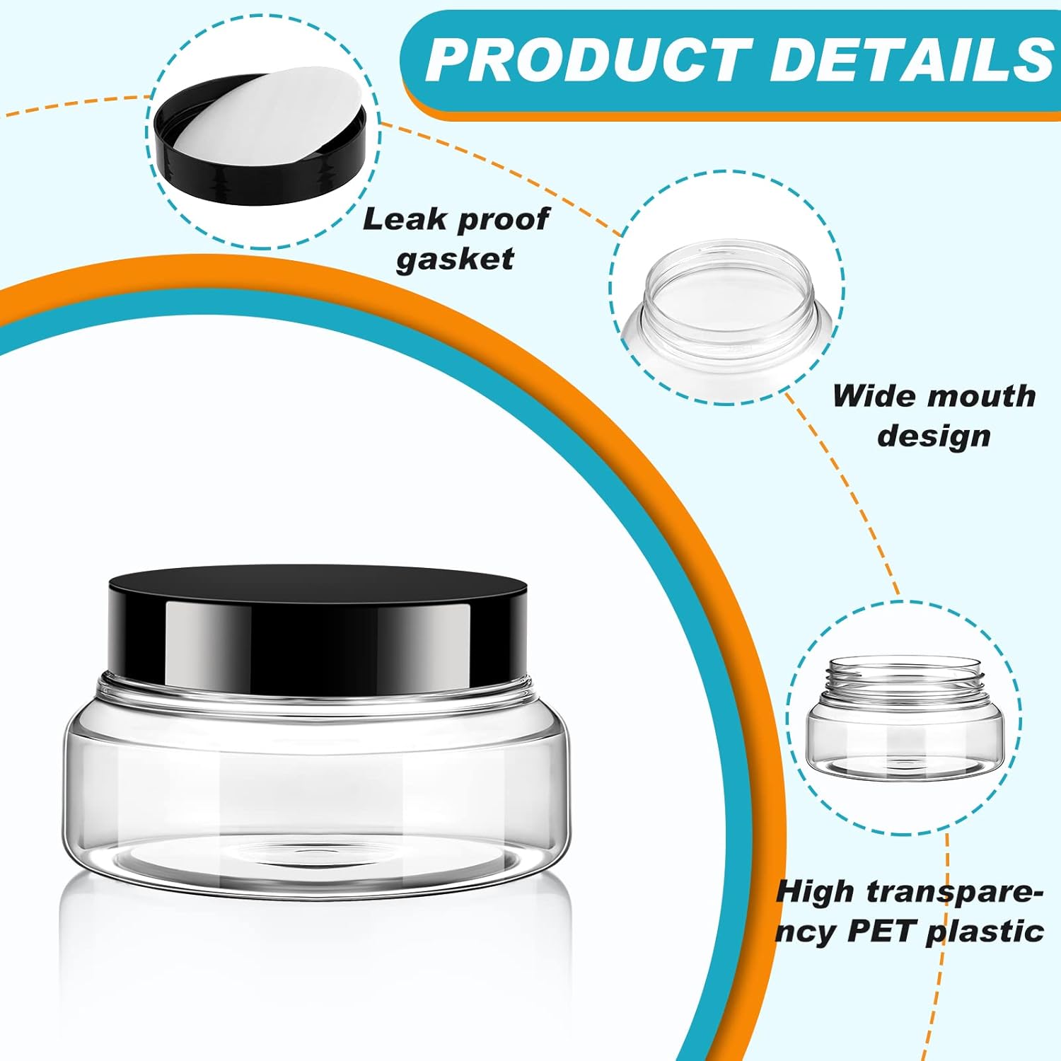 Tessco 24 Pack Plastic Jars with Lids Labels Empty Clear Plastic Jars Round Refillable Cosmetic Containers Body Butter Containers Bulk Sugar Scrub Bottle for Make Up(5 oz,Clear, Black)-Velvo Beauty