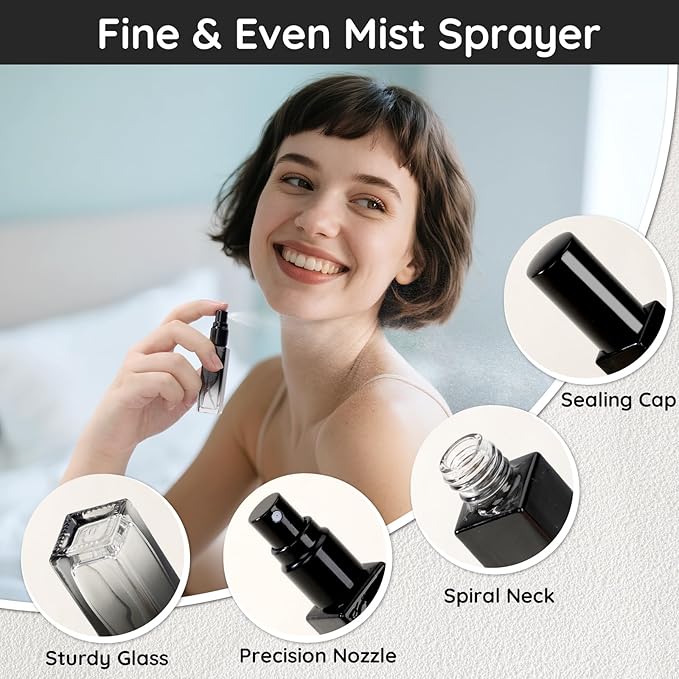 Segbeauty 0.34oz Perfume Atomizer, 10 Pack Glass Mini Travel Perfume Bottle Refillable, 10ml Empty Travel Size Bottles for Cologne Fragrance, Cologne Sprayer with Transfer Tools Set for Refill-Velvo Beauty