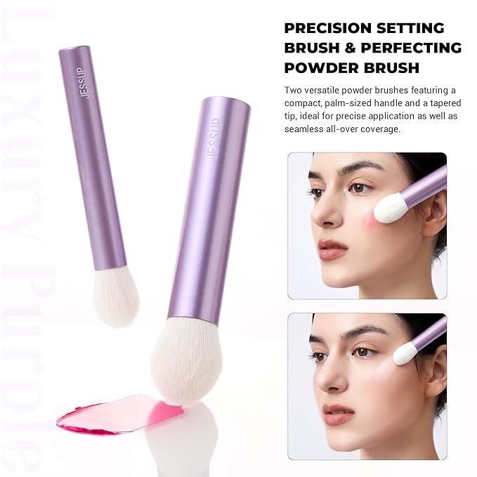 Jessup Makeup Brushes Set 4pcs Face Kabuki Brush for Foundation Contour Powder Blush Bronzer and Highlighter, Premium Synthetic Fiber Cruelty-Free, Luxury Purple T517-Velvo Beauty