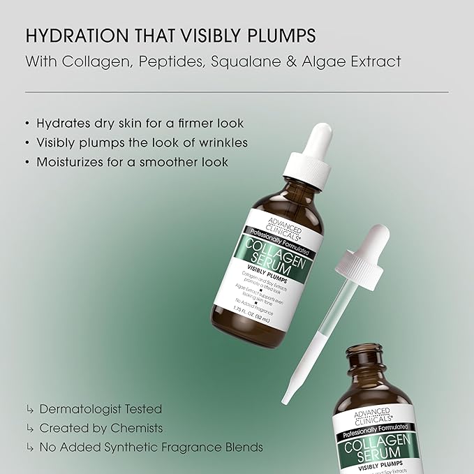 Advanced Clinicals Collagen Serum For Face | Visible Anti Aging Collagen Peptide Serum + Hyaluronic Acid Moisturizer Improves Look Of Wrinkles, Dry Skin, & Fine Lines, No added Fragrance, 2-Pack-Velvo Beauty