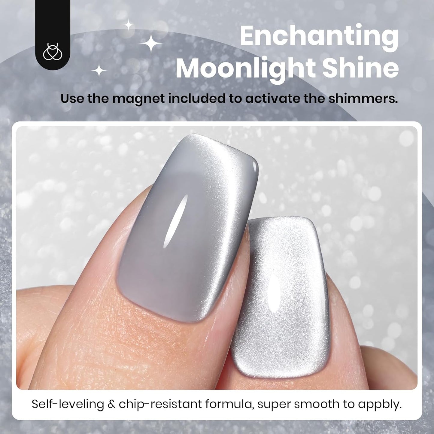 Beetles Gray Cat Eye Gel Nail Polish - 15ML Dark Gray Glass Cat Eye Glitter Gel Polish with Magnet Shimmer Sheer Gel Soak Off UV Moonlit Dew Collection Nail Art Design Manicure Gifts for Women-Velvo Beauty