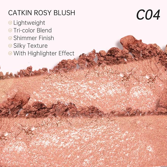 CATKIN Cheek Blush Bake Shimmer Pink Peach Multi Blusher Natural Powder Palette 10g (C04 Shimmer)-Velvo Beauty