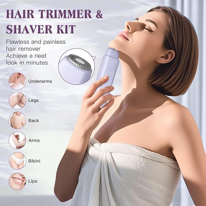 Bikini Trimmer Electric Razors for Women, 2-in-1 Dual-Head Cordless Body Hair Trimmer Facial Hair Removal for Face Lip Chin Pubic Underarm Legs, IPX6 Waterproof, Gifts for Women-Velvo Beauty