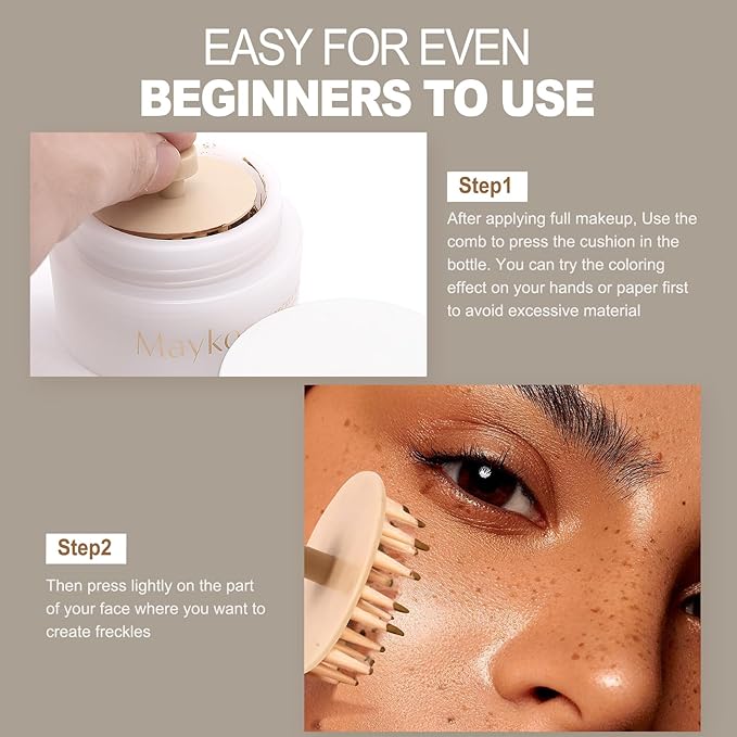 Freckle Stamp Natural Like Freckle Pen Makeup Fake Freckles Cushion Waterproof Long Lasting Quick Dry, Get Sun-kissed Stars Makeup in One Press, Dark Brown, 15 g-Velvo Beauty