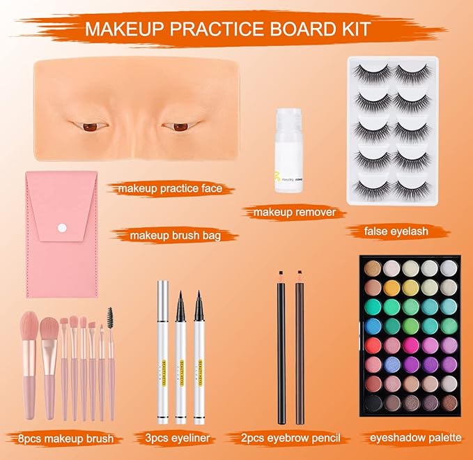 Makeup Practice Face Board, 3D Reusable Makeup Mannequin Face Eyeshadow Mannequin, Make up Practice Face with Makeup Kit for Professional Makeup Artists Students and Beginners to Practice Eyes Makeup-Velvo Beauty