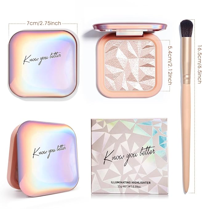 Highlighter Makeup Palette Shimmer Contour Palette Powder for Brighten Face Contour Gold Cheek Highlight Makeup, Long Lasting Highlighter Powder with Mirror for Illuminator Makeup (NUDE PINK)-Velvo Beauty