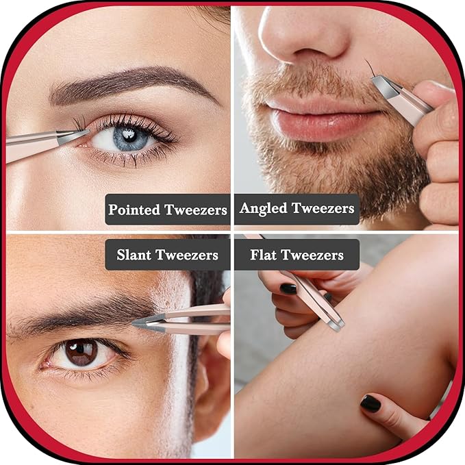 TsMADDTs Tweezers for Women Facial Hair, 8 in 1 Eyebrow Kit with Tweezers, Eyebrow Trimmer Scissors, Razor, Brush with Travel Bag, Hair Plucking Daily Beauty Tools-Velvo Beauty