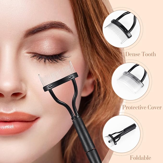 Skyley 4 Pieces Eyebrow Brush Eyelash Separator Brow Comb and Lash Spoolie Professional Eye Makeup Tools Metal Folding Lash Comb Black Double Head Eyelash Brush-Velvo Beauty