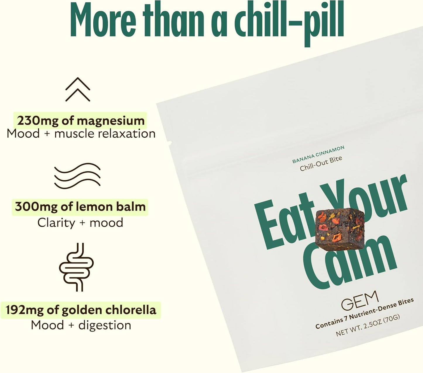 GEM Calm Essentials Vitamin with Magnesium for Stress Support and Focus, Lemon Balm, Gluten Free, Vegan, Banana Cinnamon, 1 Pack of 7-Velvo Beauty