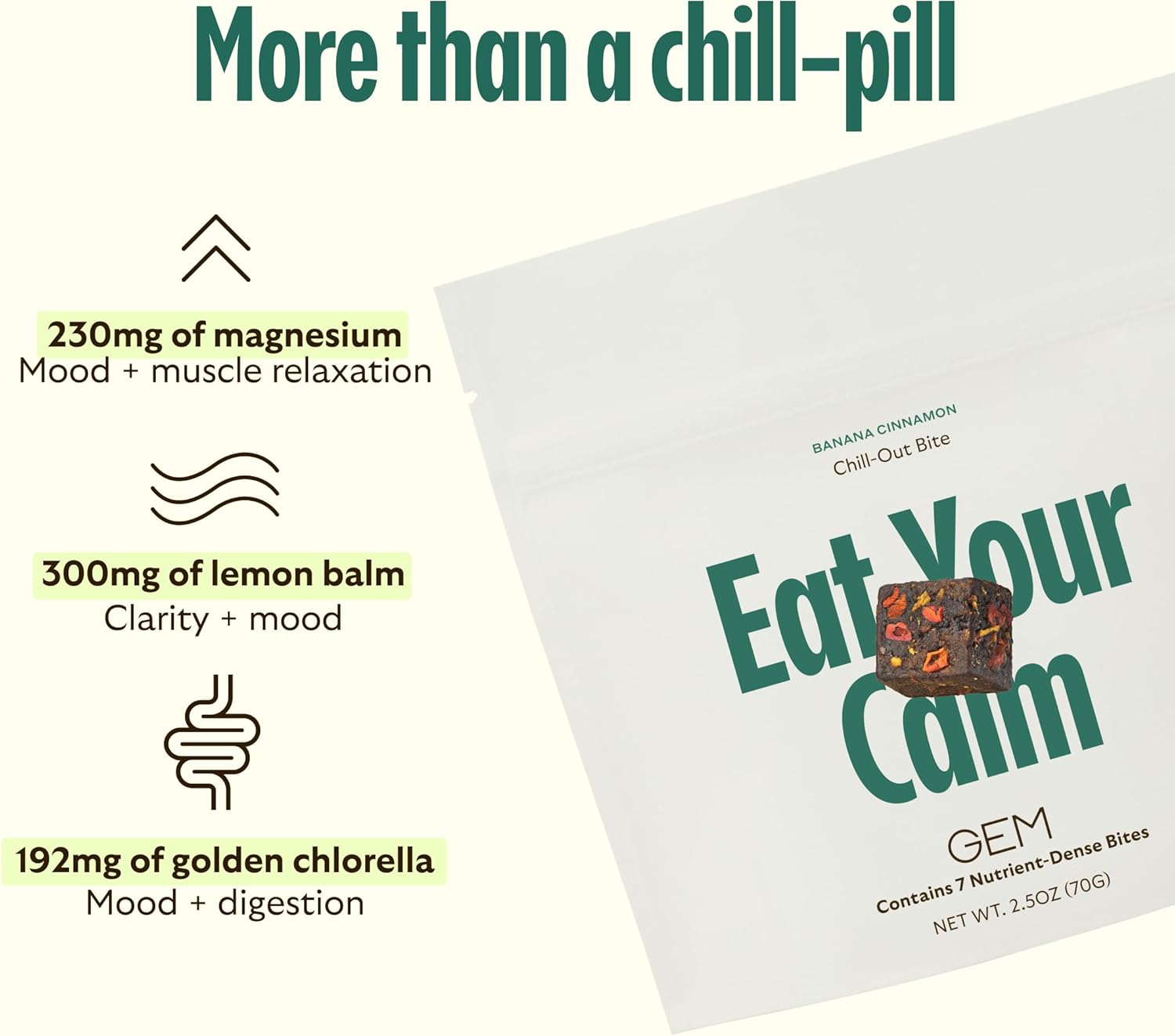 GEM Calm Essentials Vitamin with Magnesium for Stress Support and Focus, Lemon Balm, Gluten Free, Vegan, Banana Cinnamon, 1 Pack of 7-Velvo Beauty
