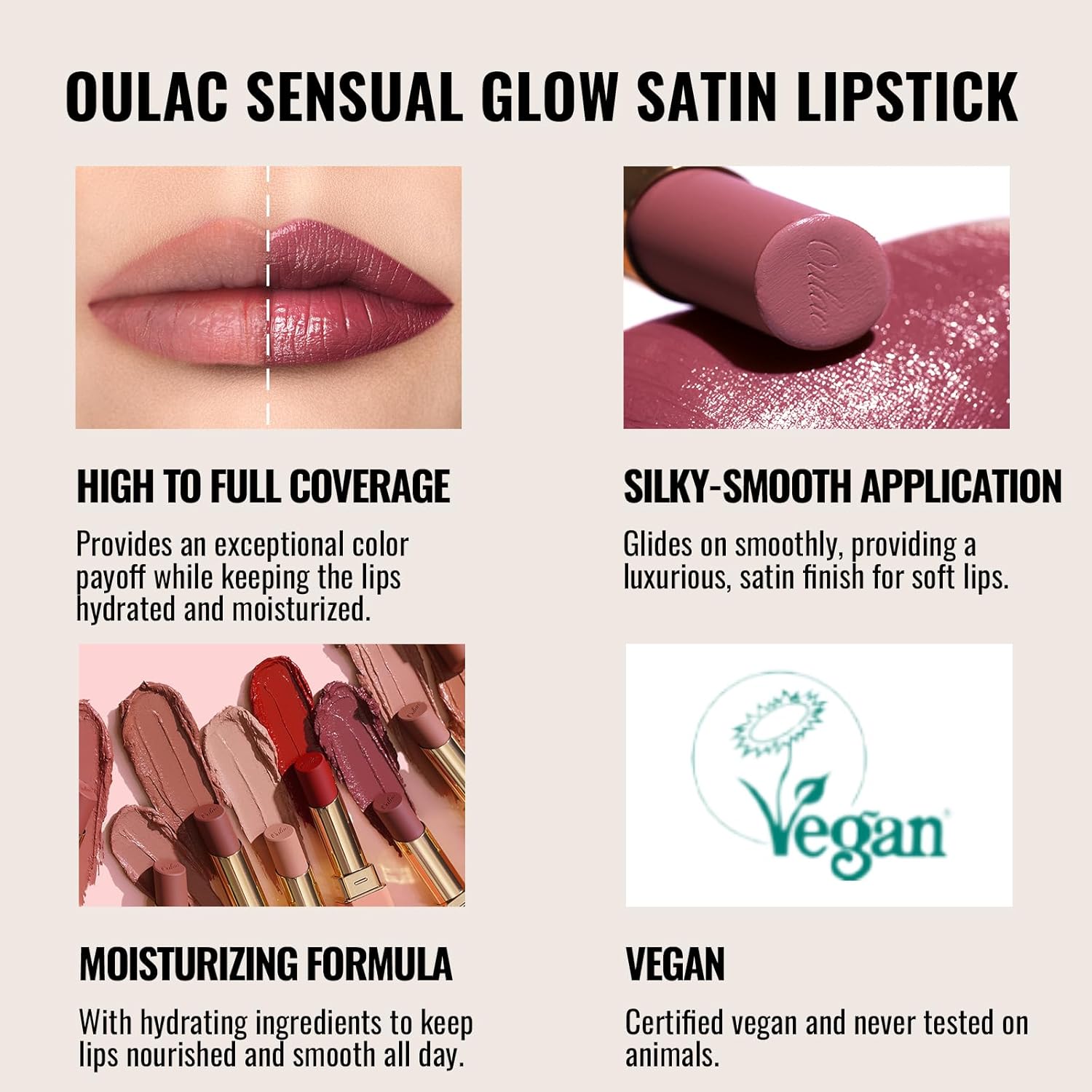 Oulac Color Rich Satin Lipstick - Red Brown Full Coverage Lip Color, Creamy Silky-Smooth, Moisturizing, Satin Matte Finish, Infused With Shea Butter, Vegan & Clean Beauty, 4g, SG14 Blair-Velvo Beauty