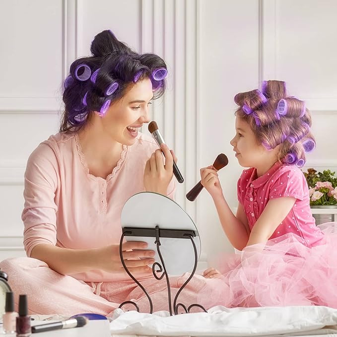 Acejoz Hair Rollers, 12Pcs Large Self-Grip Hair Curlers with 12Pcs Stainless Steel Duckbill Clips, for Long Medium Thick Hair Volume (Purple)-Velvo Beauty