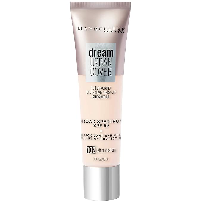 Maybelline Dream Urban Cover Flawless Coverage Foundation Makeup, SPF 50, Fair Porcelain-Velvo Beauty