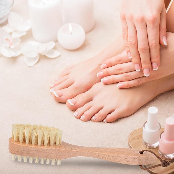 Takavu Nail Brush, Pure Boar Bristles, Natural Wood Handle, Nail Cleaning Brush for Scrubbing Fingernail Toenail Hand Feet, Dual Sided for Regular Manicure Nail Care Hygiene-Velvo Beauty