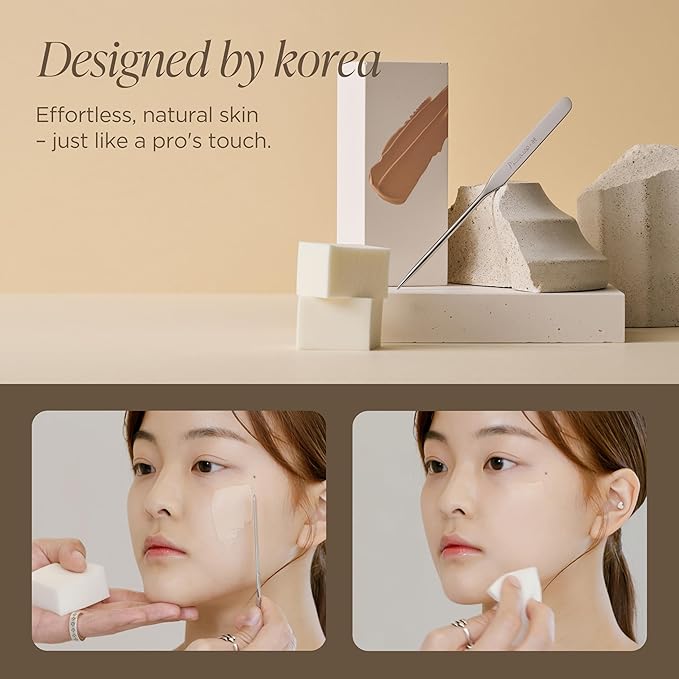 Korean Piccasso Brush Makeup Spatula + Sponge 2P Set – Professional Makeup Tools with Precision Spatula and 2 Soft Sponges, Ideal for Blending Foundation, Cream, or Liquid Makeup-Velvo Beauty