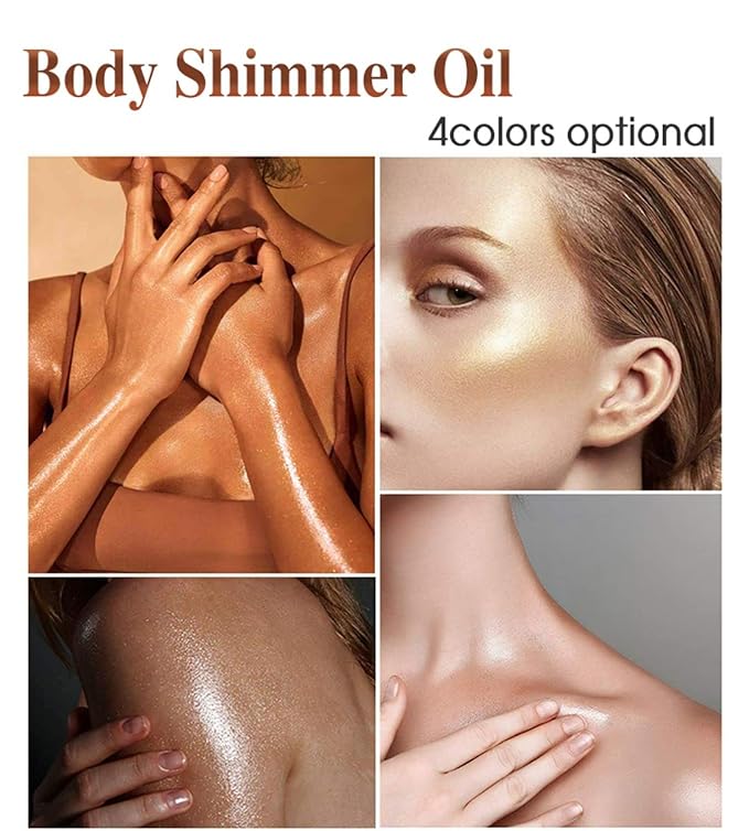 Shimmer Body Oil Rose Gold, Illuminator Highlighter for Face & Body Makeup Shine, Non-Sticky Body Moisturizing For All Skin Types, Fast Absorbing & lightweight Body Oil For Women-Velvo Beauty