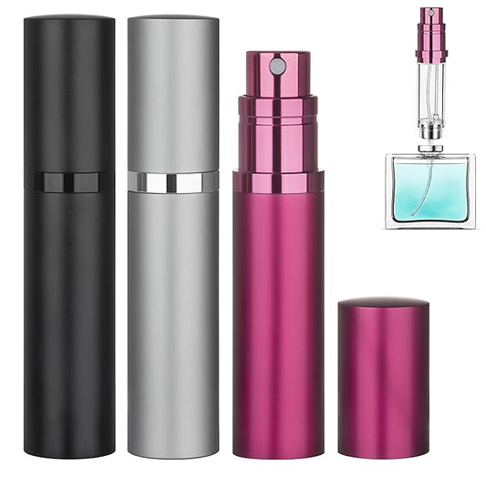3-Pack 5ml Refillable Perfume Atomizer Travel Bottle Leakproof Luxury Travel Perfume Refillable Bottle, Portable Fragrance Atomiser (Black & Grey & Rose Red)-Velvo Beauty