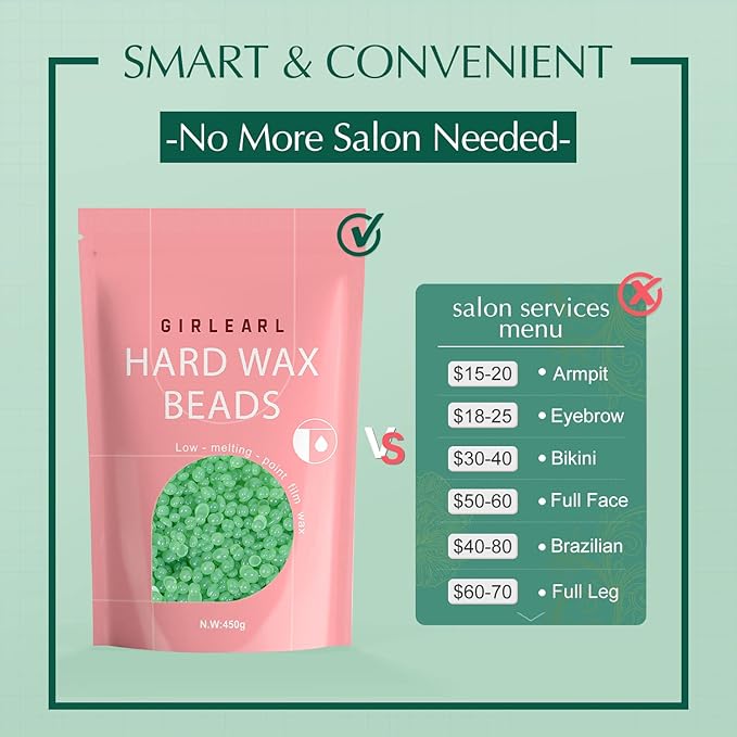 Wax Beads (1lb) for Hair Removal - Aloe Vera Formula, Perfect for Sensitive Skin, Eyebrow, Brazilian Bikini, Legs, Facial and Full Body Waxing at Home-Velvo Beauty