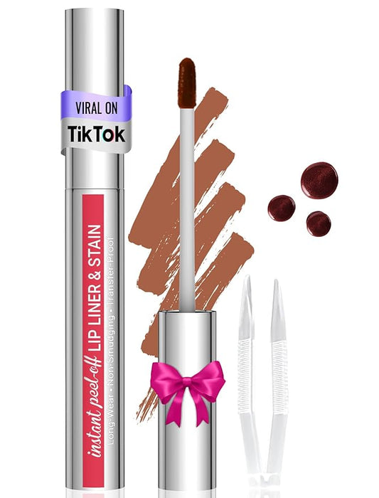 Lip Stain - Lip Liner Stain, Long Lasting Peel Off Lip Stain, Natural Peel Off Lip Liner Stain with Tweezer, Easy to Use, Waterproof, Smudge-proof, Transfer-proof, Coffee-Velvo Beauty