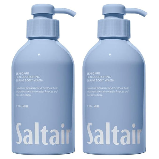 Saltair Body Wash, Seascape 2-Pack. Moisturizing Body Cleanser with Monoi Oil and Cupuacu Butter. Luxury Shower Gel for Women and Men. Vegan, Cruelty-Free, Paraben-Free. 2x 17oz Pump Bottles-Velvo Beauty