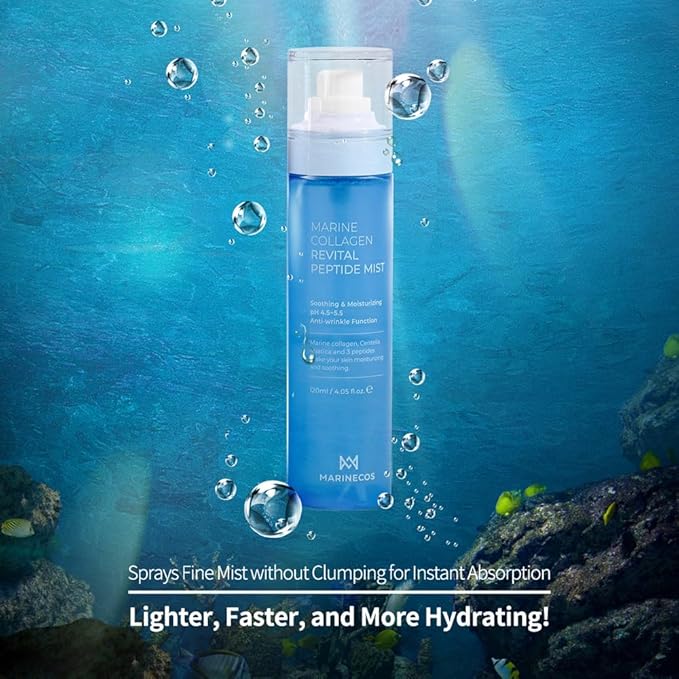 Marine Collagen Revital Peptide Mist 120ml ㅣ Fine Facial Spray for Hydration Soothing Glow ㅣ Daily Moisture Mist with Centella and Peptides-Velvo Beauty